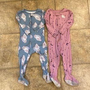 Set of footie pajamas with owls and moons